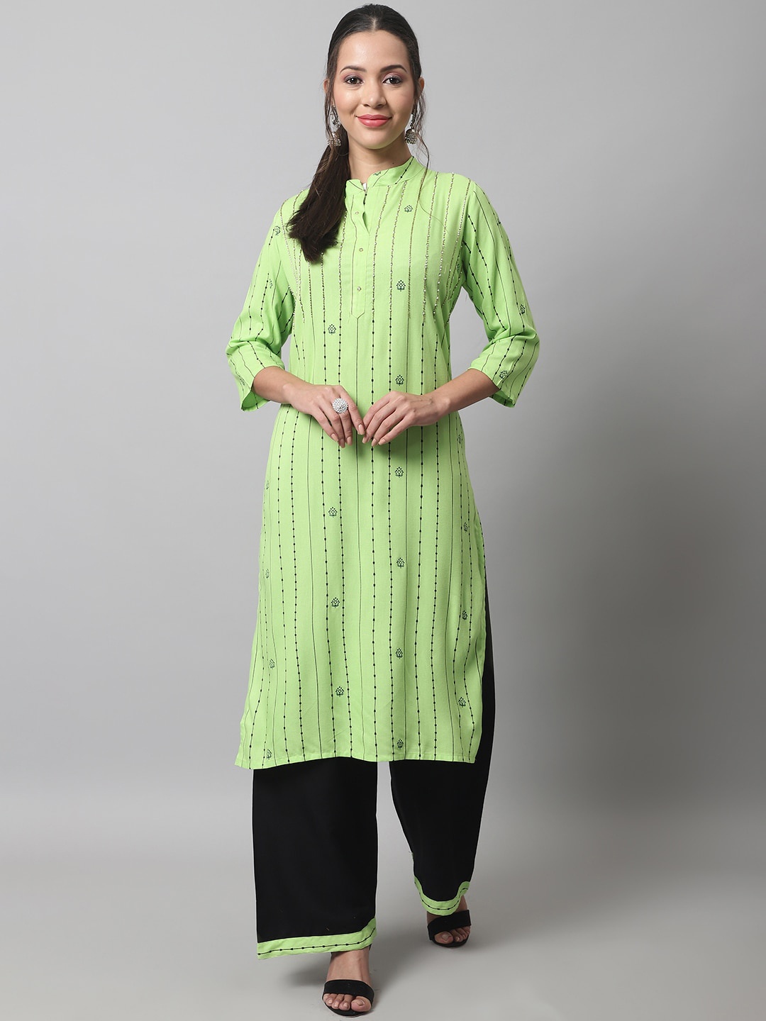 

KALINI Women Embroidered Beads and Stones Kurta with Palazzos, Green
