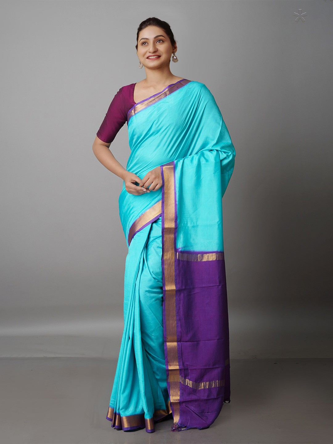 

Unnati Silks Zari Mangalagiri Saree, Turquoise blue