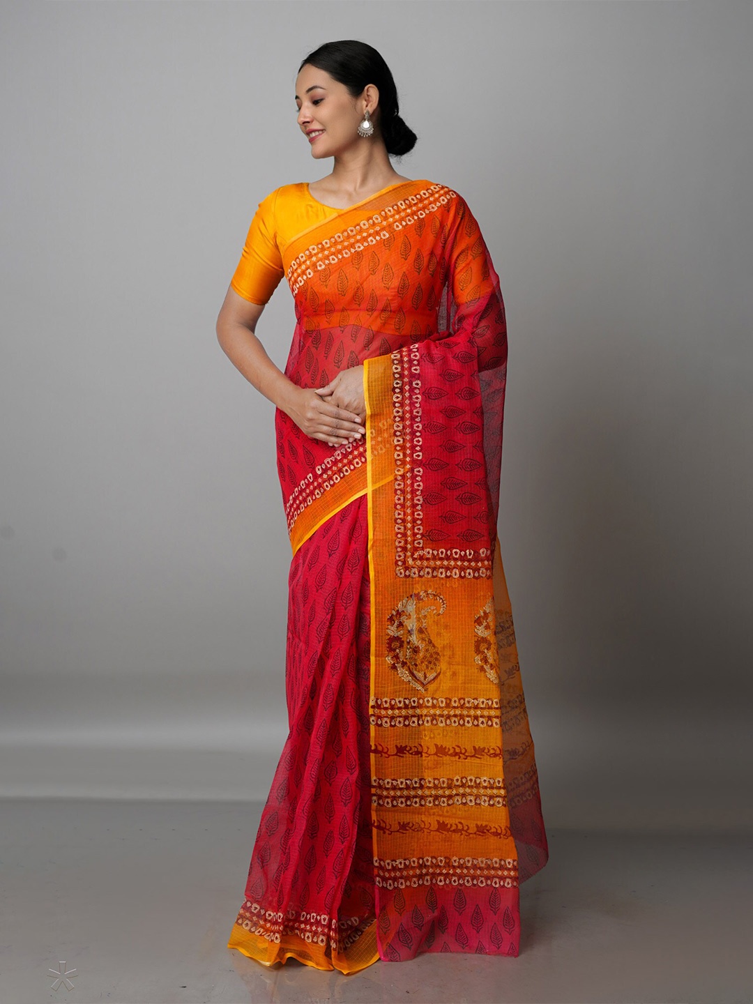 

Unnati Silks Ethnic Motifs Printed Pure Cotton Kota Saree, Red