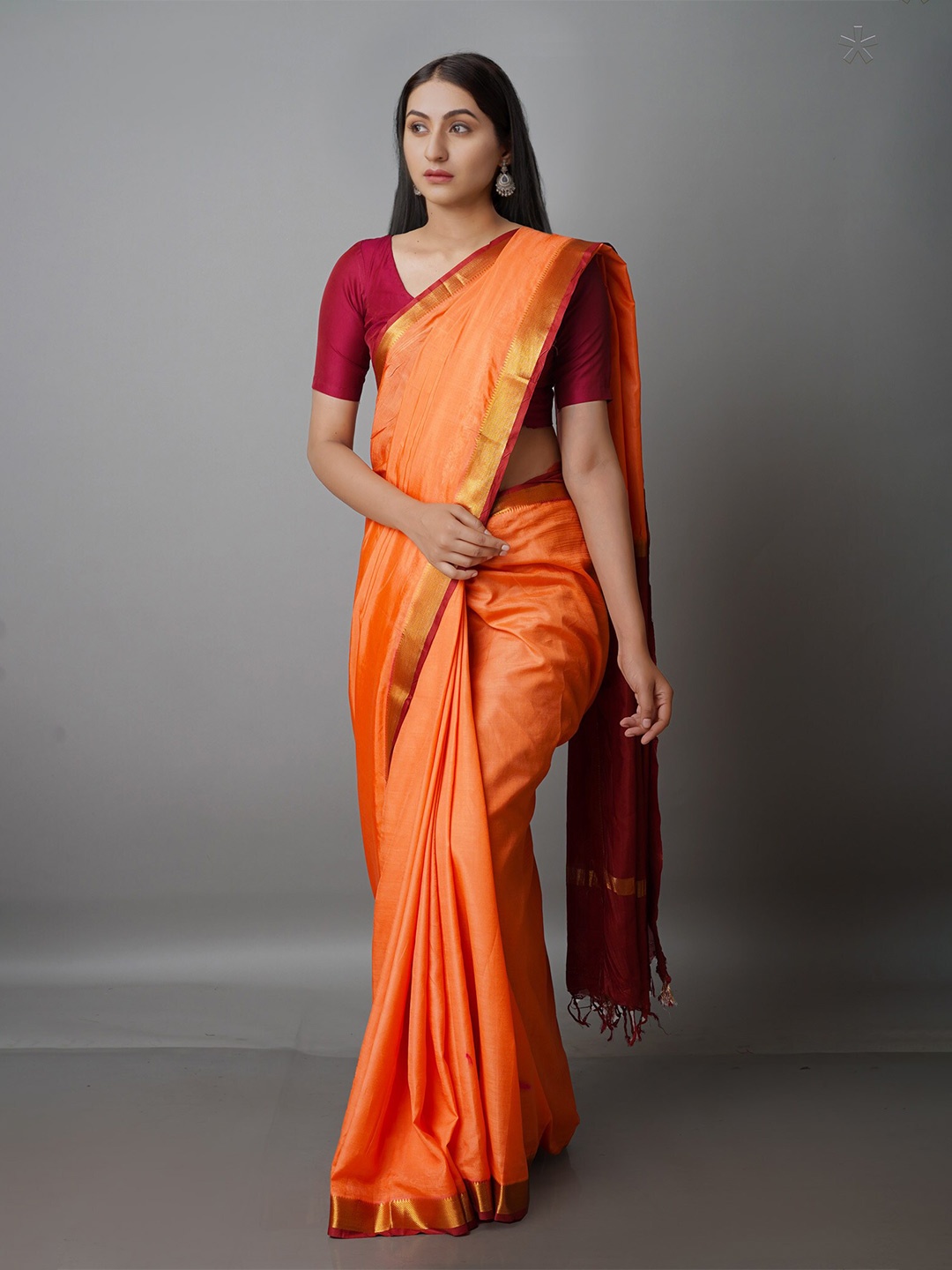 

Unnati Silks Zari Mangalagiri Saree, Orange