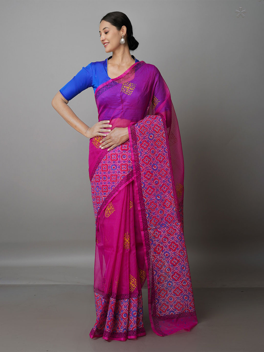 

Unnati Silks Ethnic Motifs Printed Pure Cotton Kota Saree, Pink