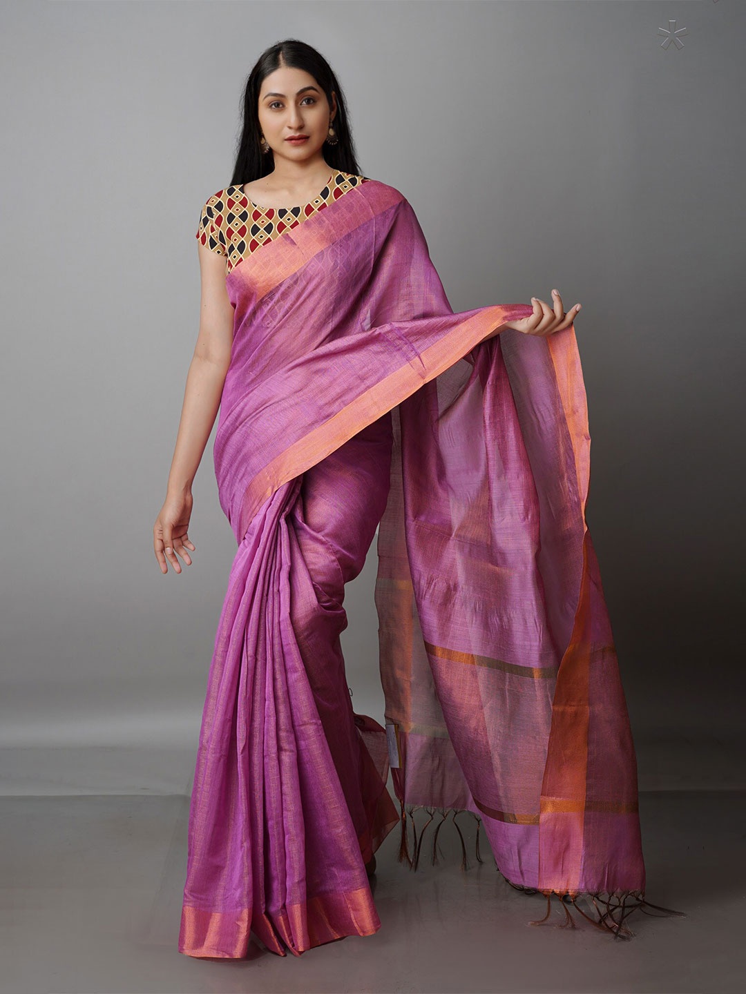 

Unnati Silks Zari Silk Cotton Chanderi Saree, Pink