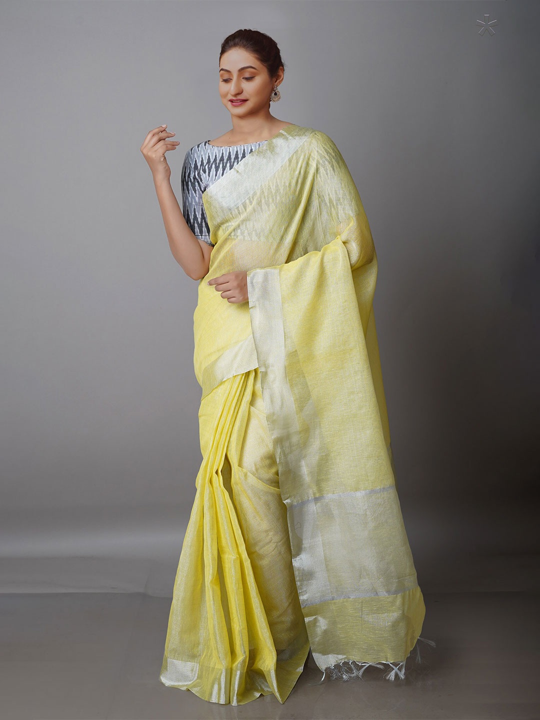 

Unnati Silks Zari Silk Cotton Chanderi Saree, Yellow