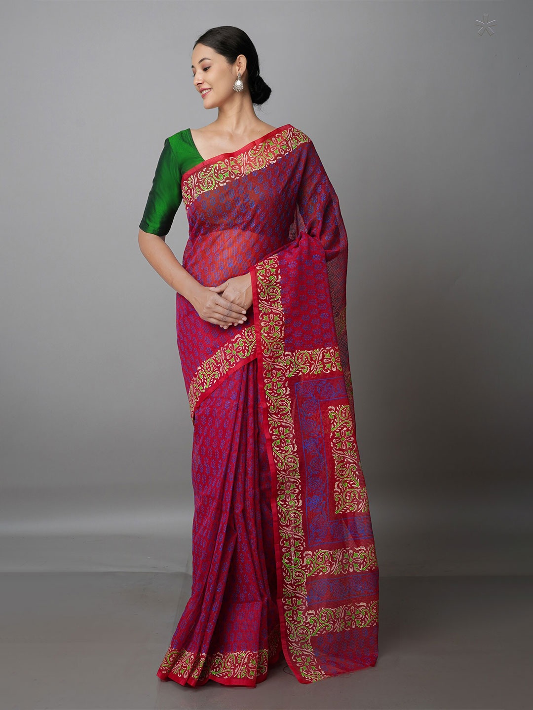 

Unnati Silks Ethnic Motifs Printed Pure Cotton Kota Saree, Red