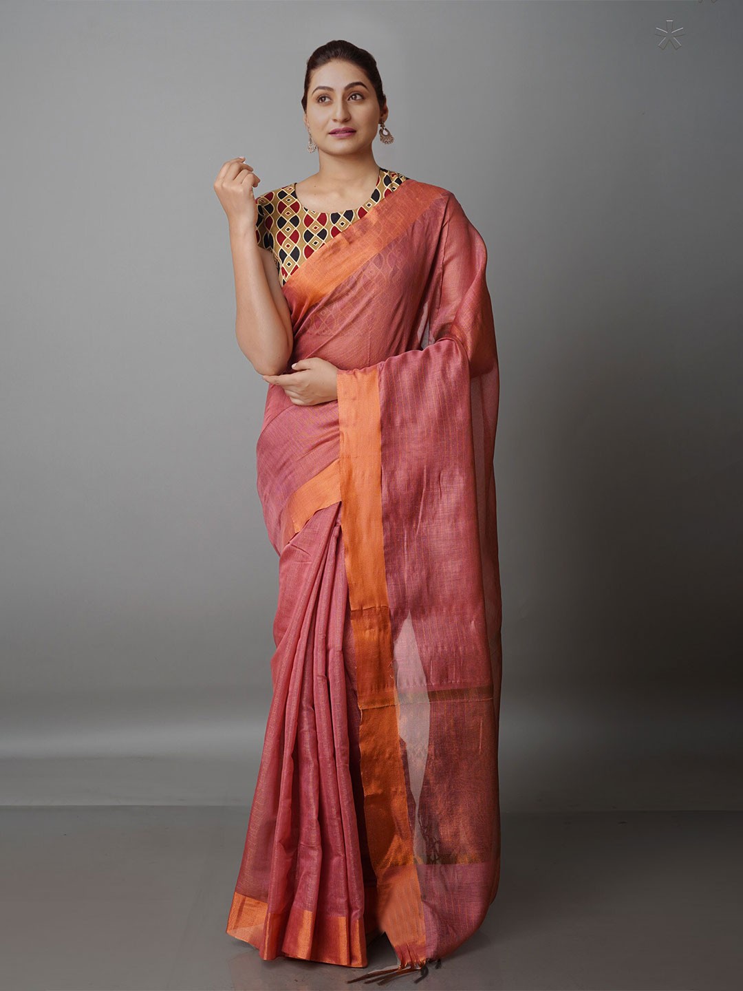 

Unnati Silks Striped Silk Cotton Chanderi Saree, Red