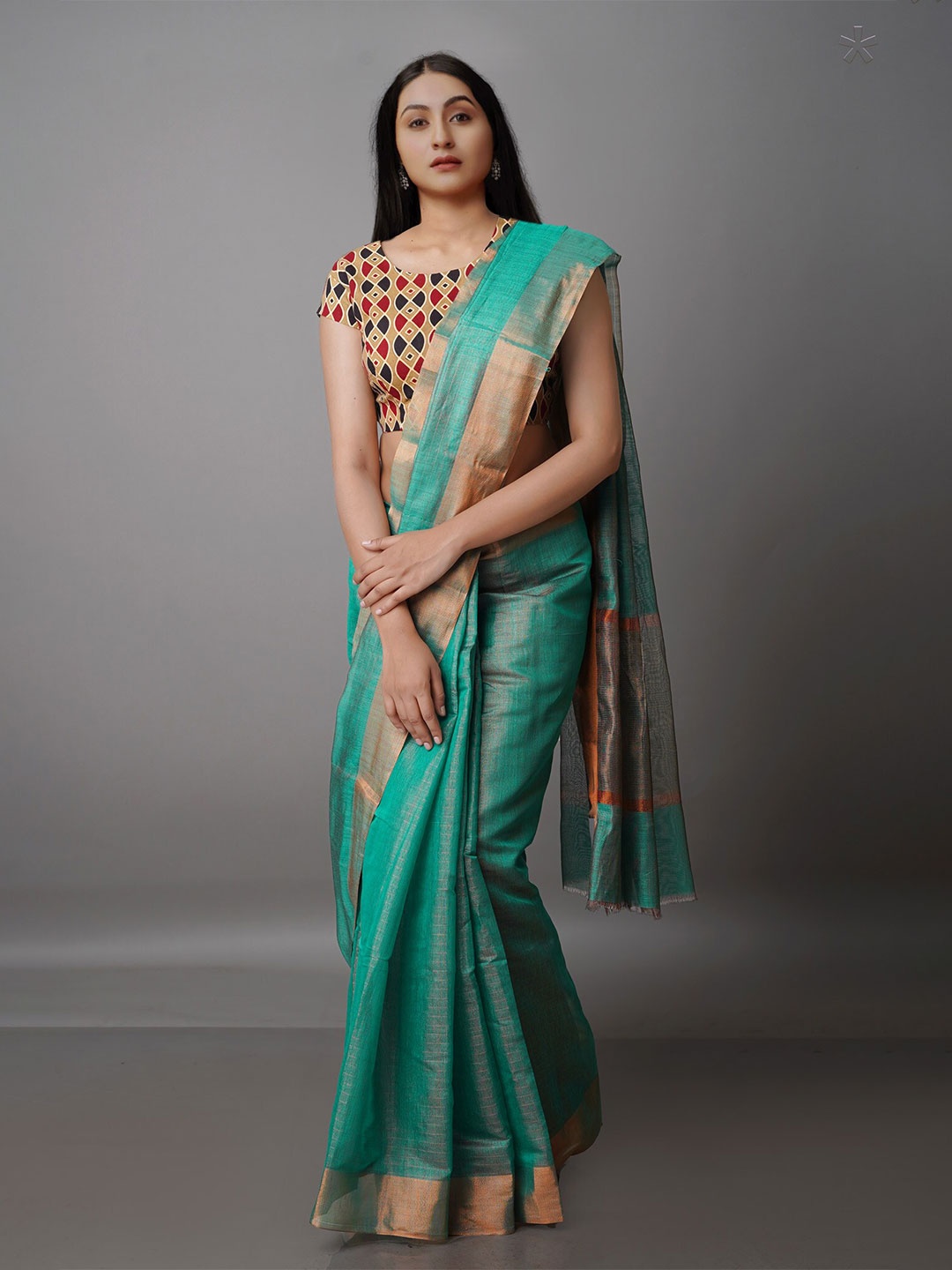 

Unnati Silks Zari Silk Cotton Chanderi Saree, Teal