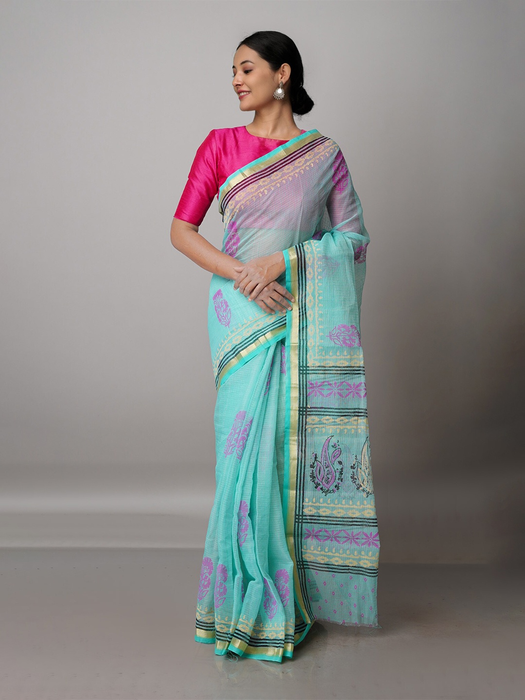

Unnati Silks Floral Pure Cotton Kota Saree, Turquoise blue