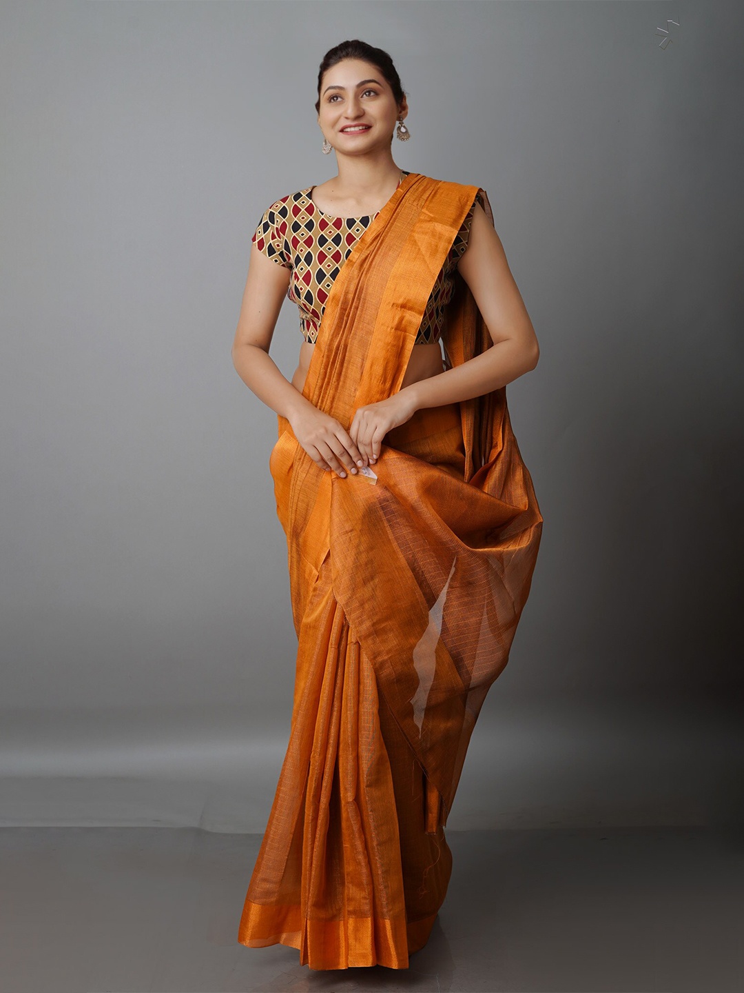 

Unnati Silks Zari Silk Cotton Chanderi Saree, Orange