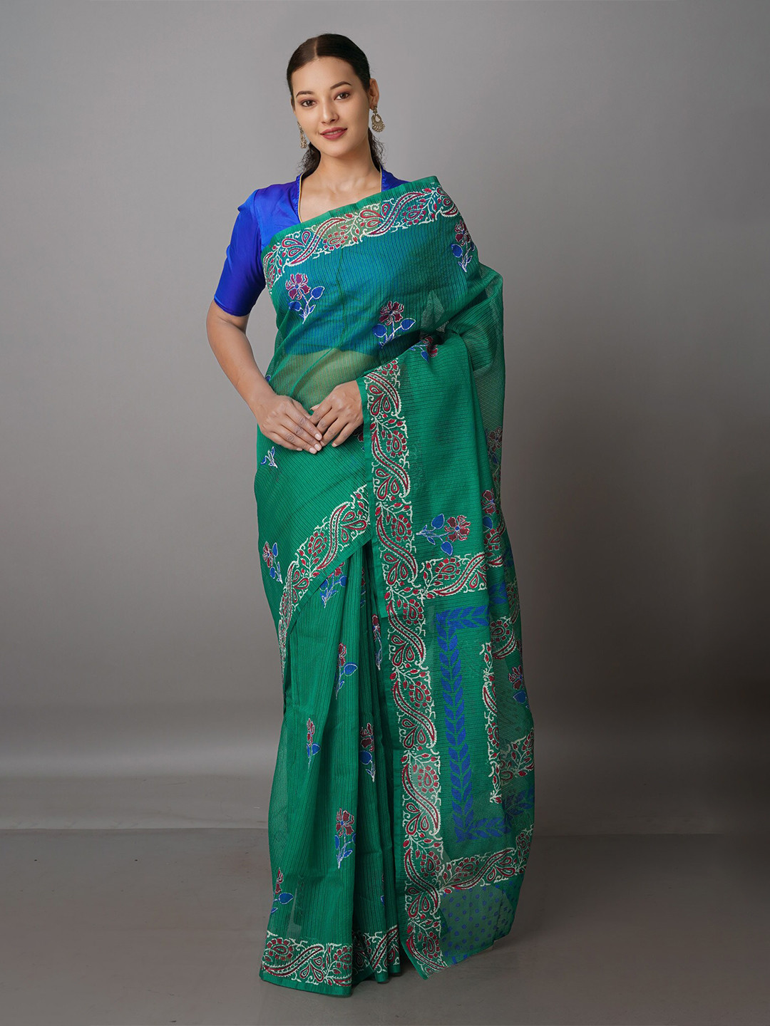 

Unnati Silks Kalamkari Handloom Pure Cotton Kota Saree, Green