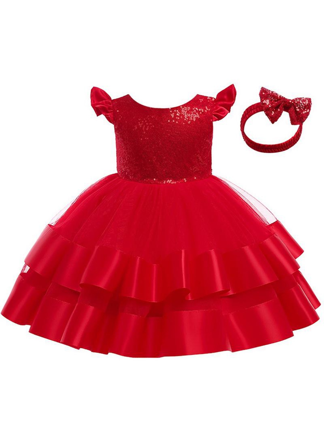 

R Cube Embellished Satin Dress, Red