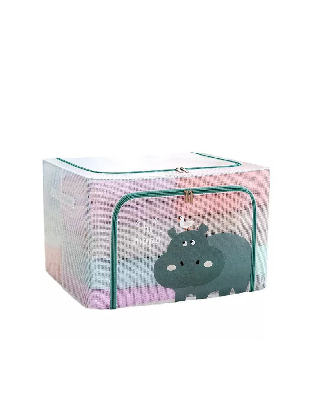 

HOUSE OF QUIRK Nude Hippo Printed Foldable Storage Box Organiser, Transparent