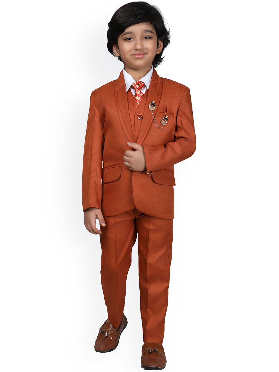 

DKGF FASHION Boys Single-Breasted 5-Piece Suit, Brown