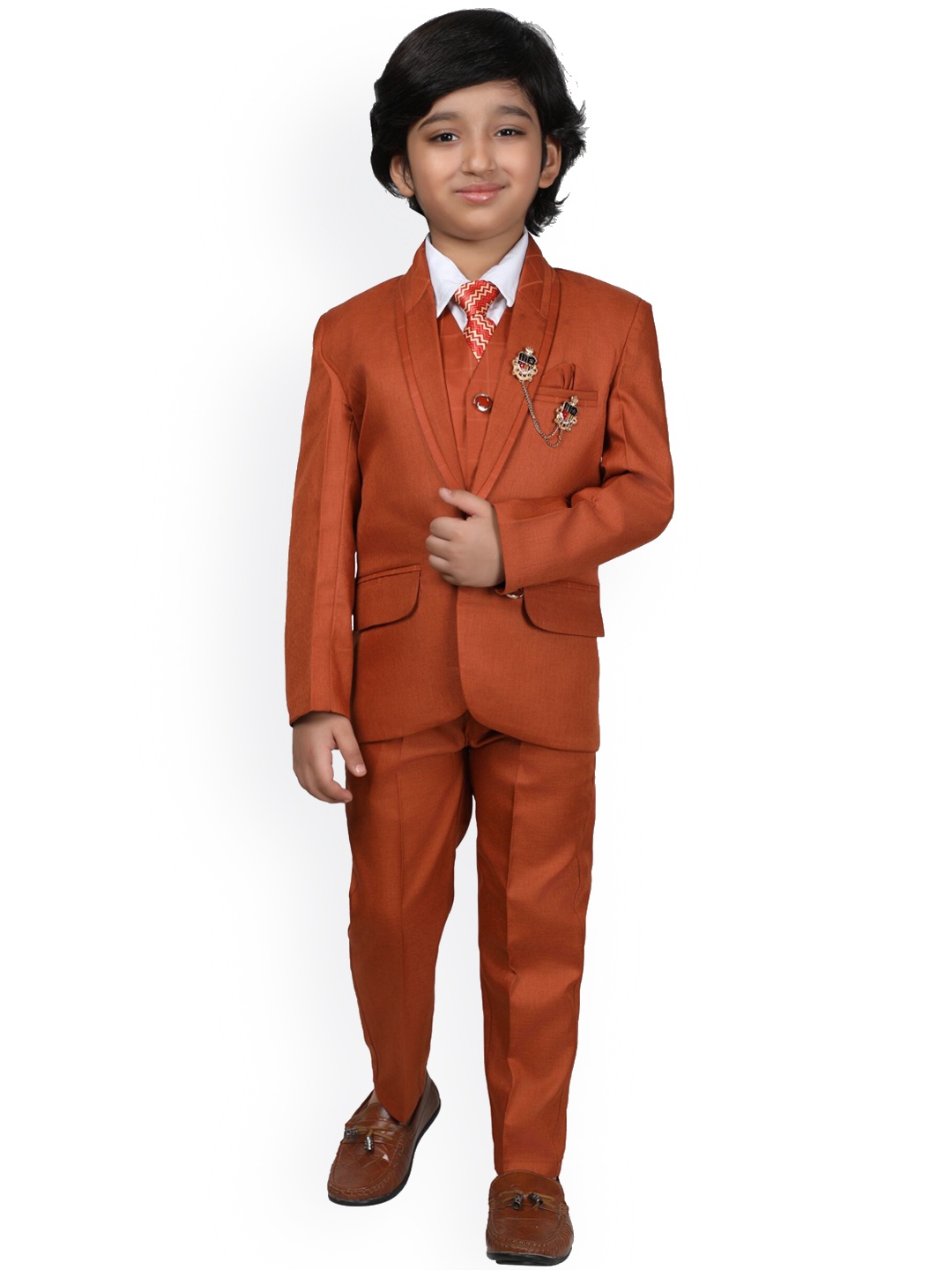 

DKGF FASHION Boys Single-Breasted 5-Piece Suit, Brown