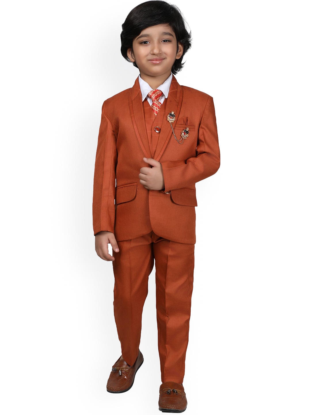 

DKGF FASHION Boys Single-Breasted 5-Piece Suit, Brown