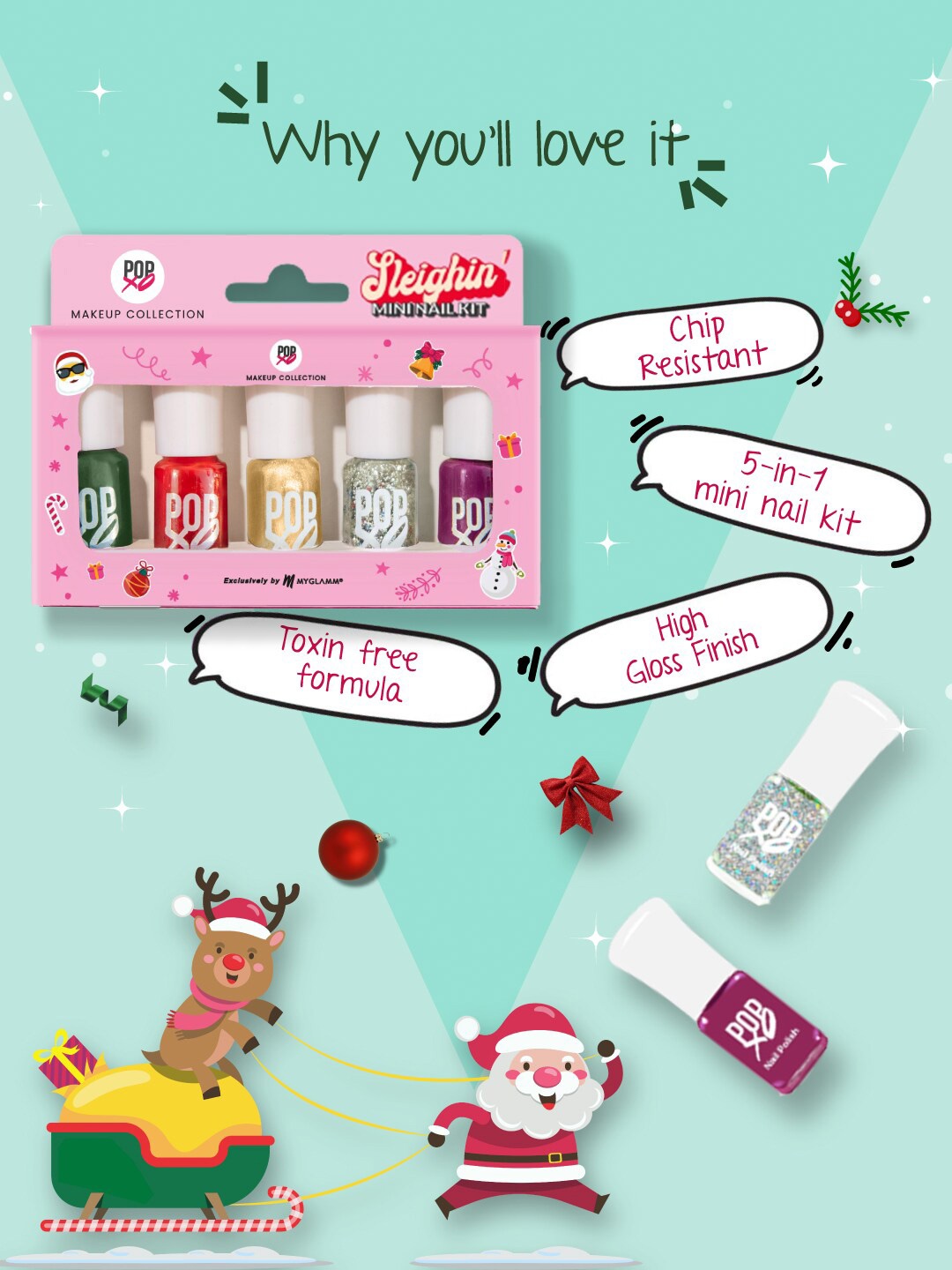 

MyGlamm Sleighin 5 In 1 Popxo Makeup Mini Nail Kit, Green