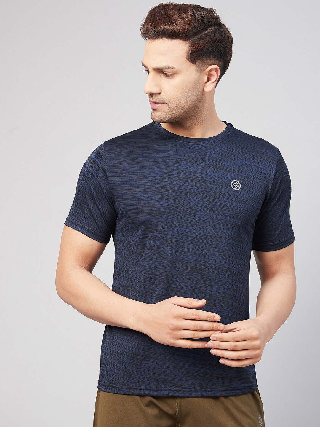 

GRITSTONES Men Dri-FIT Applique T-shirt, Navy blue