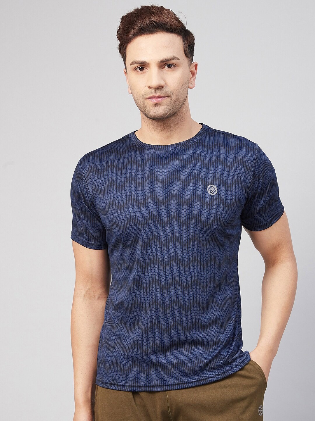 

GRITSTONES Men Printed Dri-FIT T-shirt, Navy blue