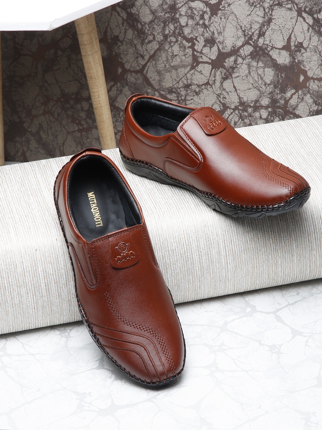

MUTAQINOTI Men Genuine Leather Formal Loafers, Tan