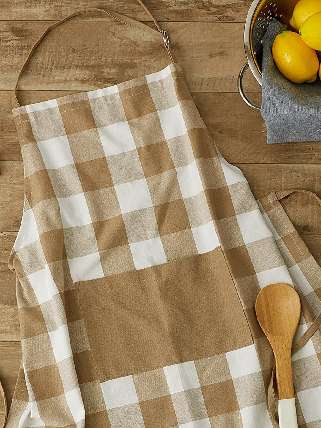 

Lushomes Brown & White Checked Cotton Apron
