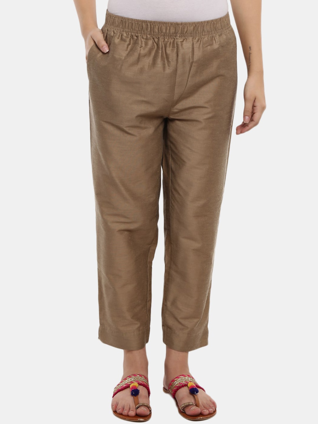 

V-Mart Women Pleated Trousers, Gold