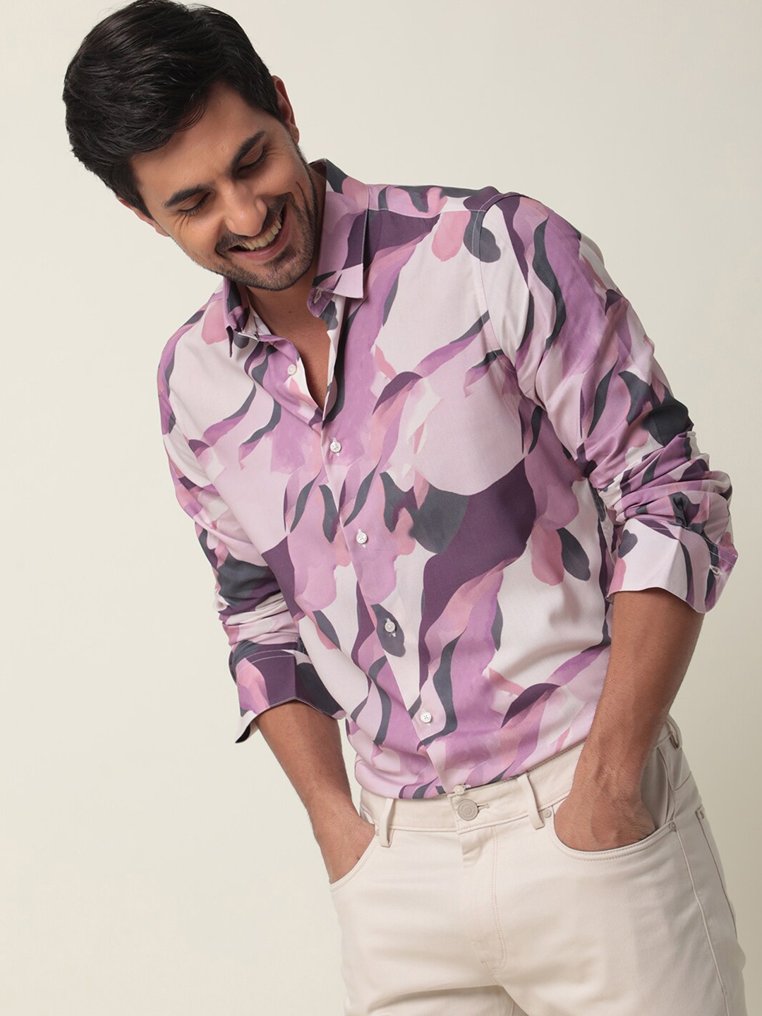 

RARE RABBIT Men Comfort Slim Fit Printed Casual Shirt, Purple