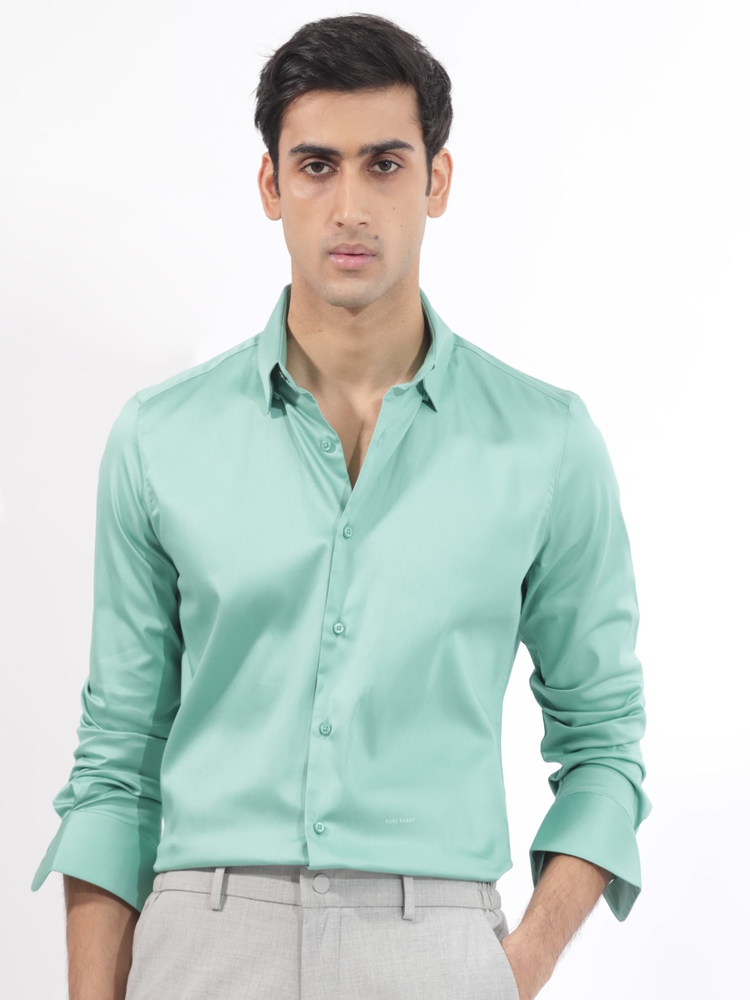 

RARE RABBIT Men Holand Comfort Slim Fit Cotton Shirt, Sea green