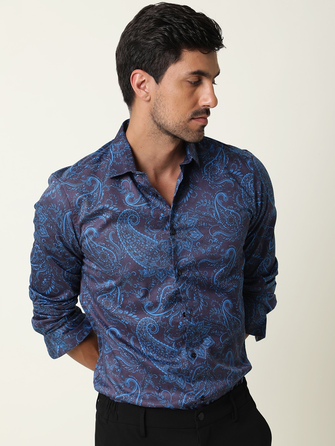 

RARE RABBIT Men Enchan Slim Fit Ethnic Printed Shirt, Navy blue