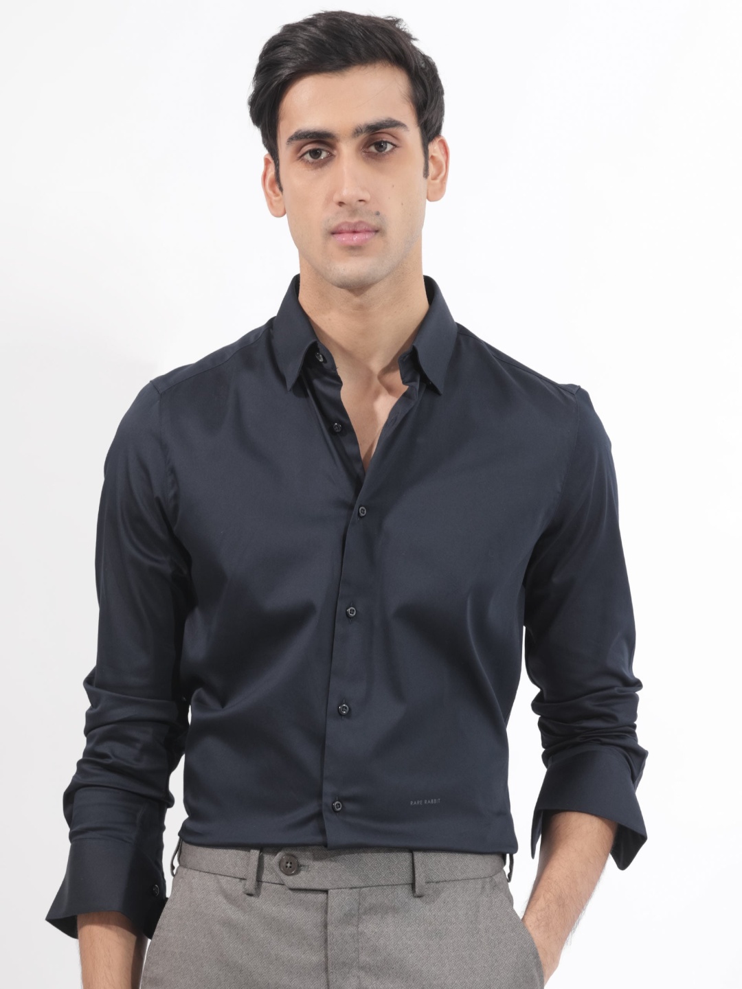 

RARE RABBIT Men Holand Slim Fit Shirt, Navy blue