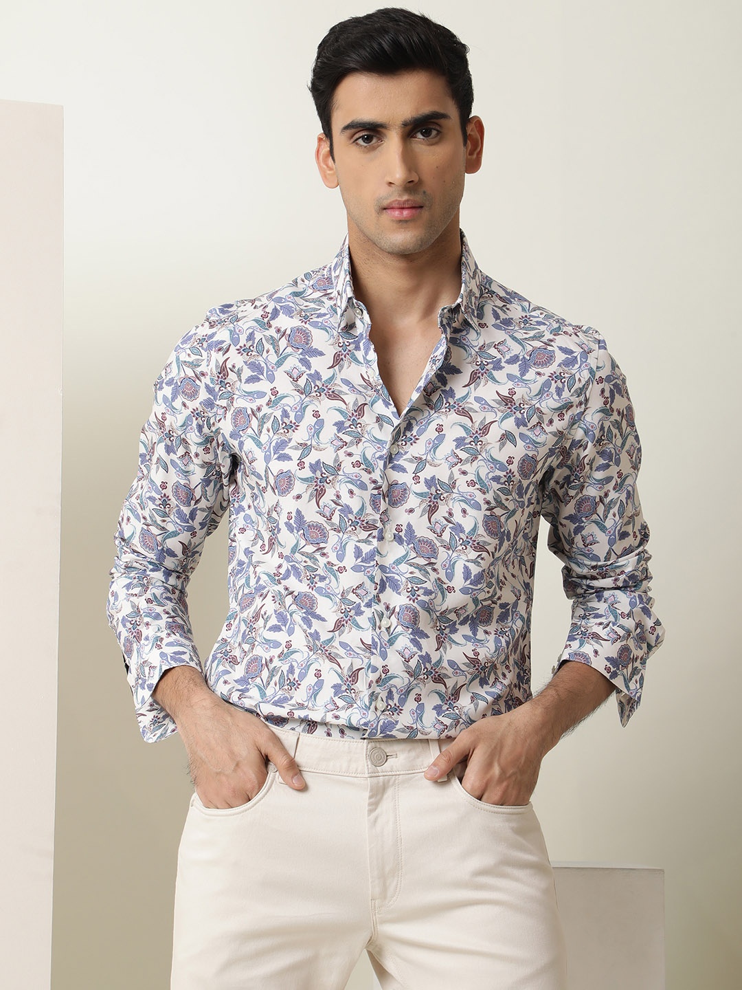 

RARE RABBIT Men Lambos Slim Fit Floral Printed Shirt, White