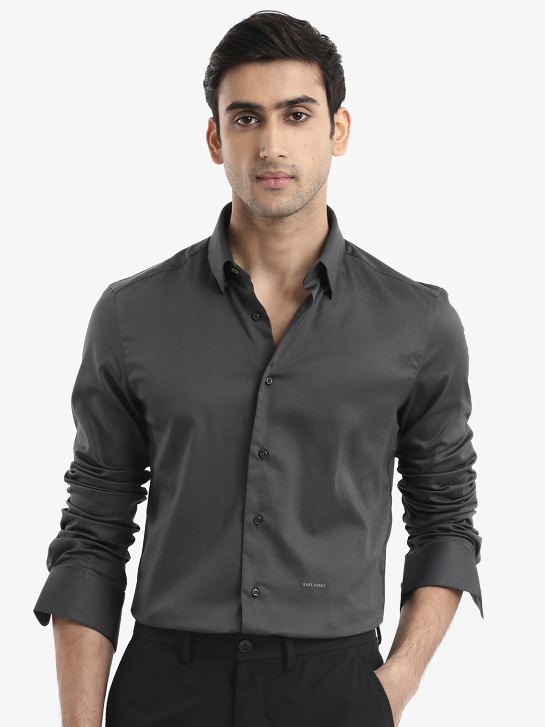 

RARE RABBIT Men Holand Slim Fit Cotton Shirt, Grey