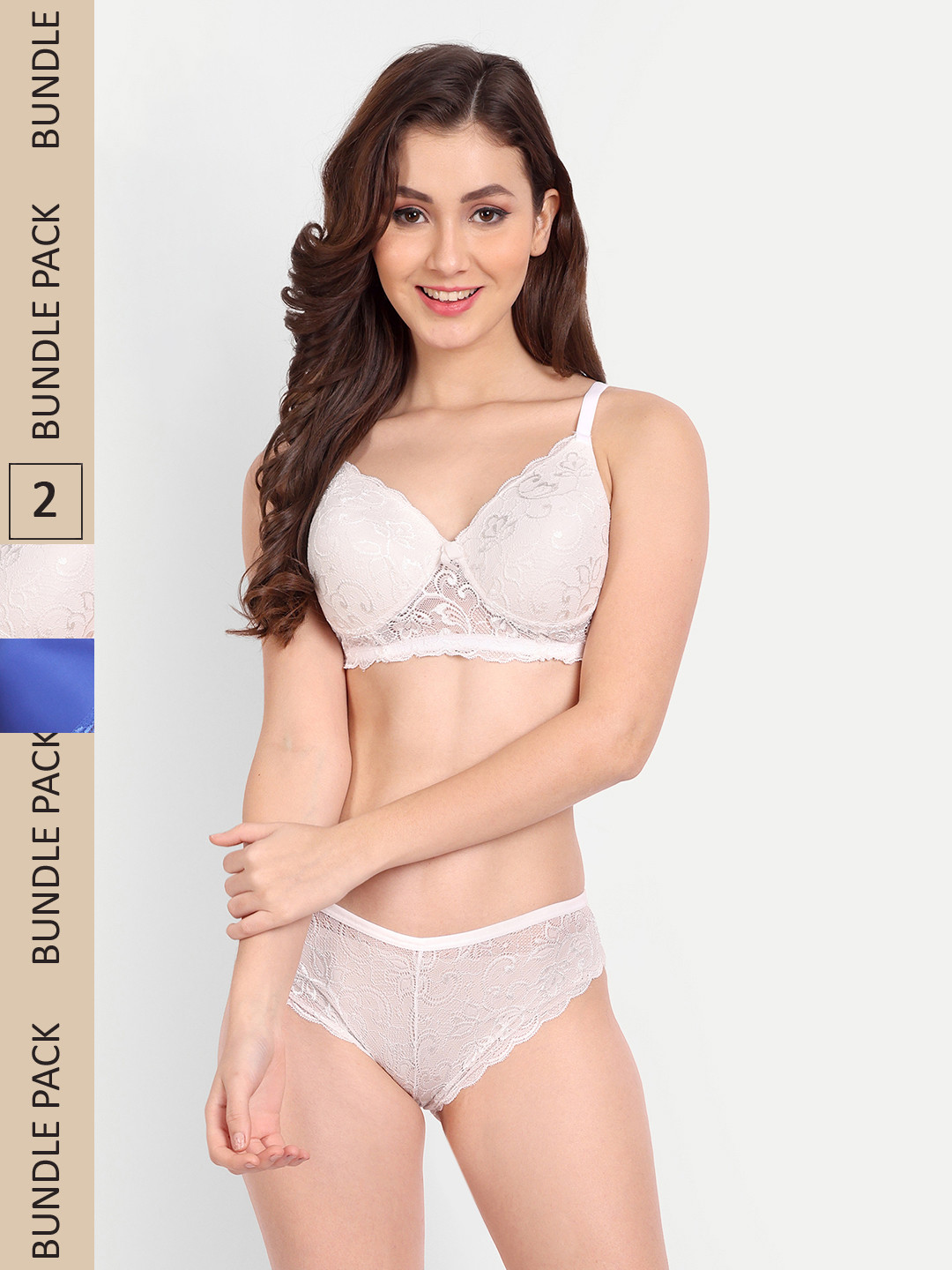 

FIMS Pack Of 2 Self-Design Lingerie Set NEW_Jas_Min_Set_WhiteBlue_B, White