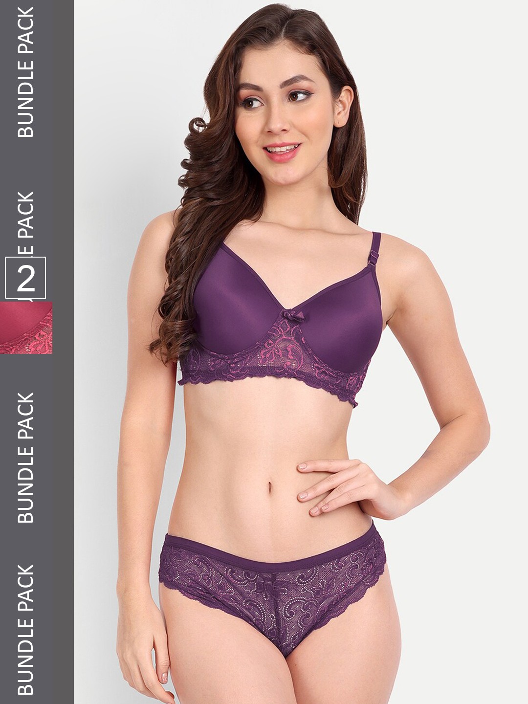 

FIMS Pack Of 2 Lace Lingerie Set NEW_Jas_Min_Set_PurpleMaroon_B, Purple