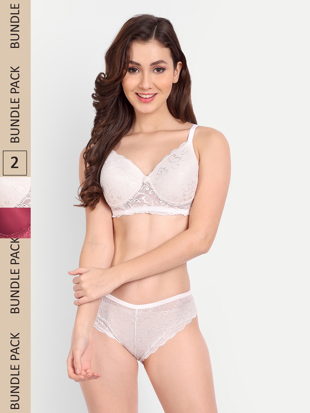 

FIMS Pack Of 2 Lingerie Set NEW_Jas_Min_Set_WhiteMaroon_B, White