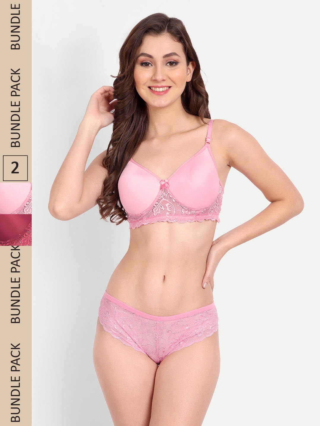 

FIMS Pack Of 2 Lingerie Set NEW_Jas_Min_Set_PinkMaroon_B, Pink