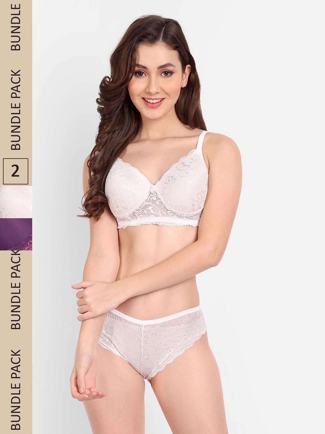 

FIMS Pack Of 2 Self-Design Lightly Padded Lingerie Set NEW_Jas_Min_Set_WhitePurple_B, White