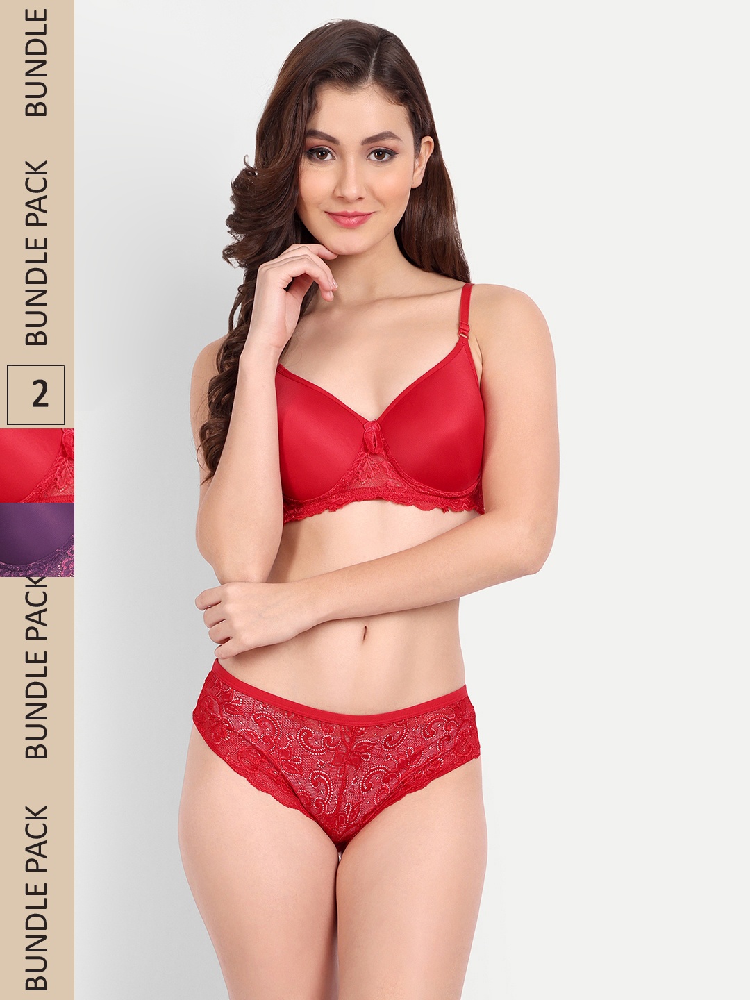 

FIMS Pack Of 2 Lingerie Set NEW_Jas_Min_Set_RedPurple_B, Red