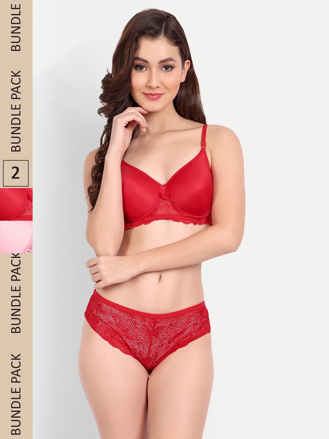 

FIMS Pack Of 2 Lingerie Set NEW_Jas_Min_Set_RedPink_B, Red