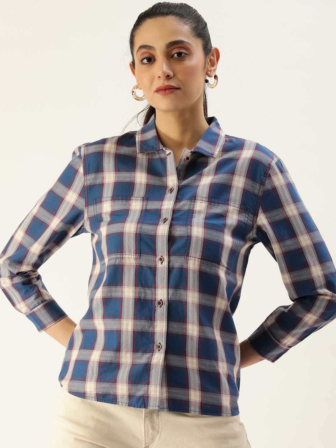 

IVOC Women Checked Regular Fit Casual Shirt, Blue