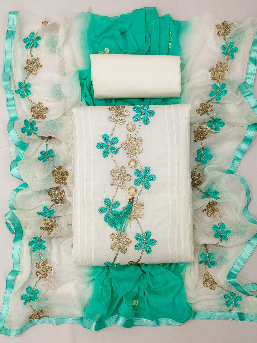 

GUNVANTI FAB Embroidered Unstitched Dress Material, White