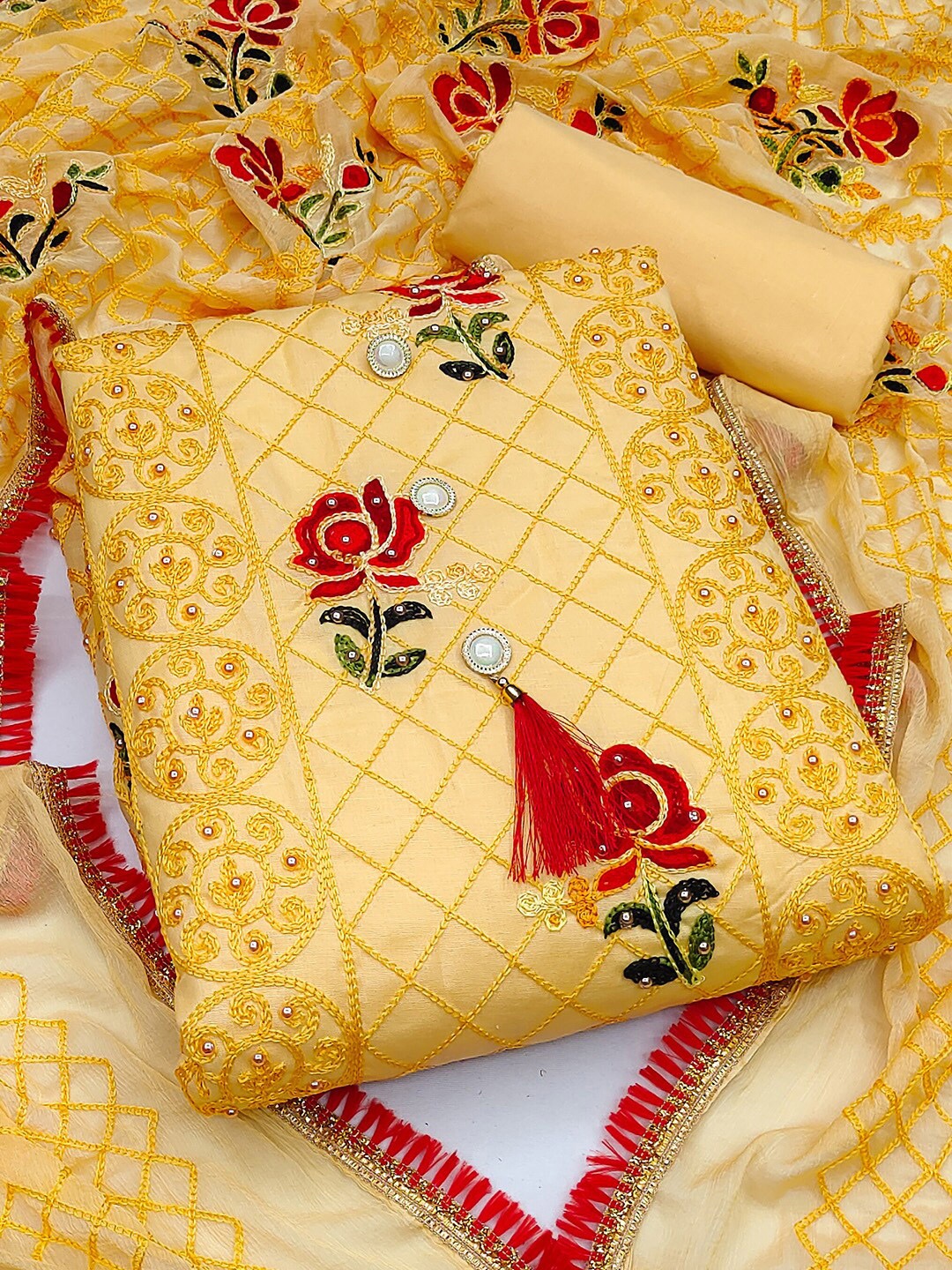 

GUNVANTI FAB Embroidered Unstitched Dress Material, Yellow