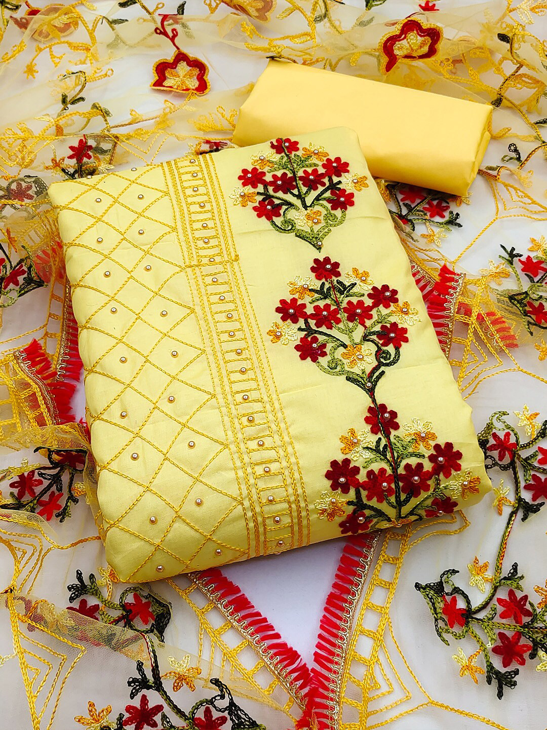 

GUNVANTI FAB Embroidered Unstitched Dress Material, Yellow