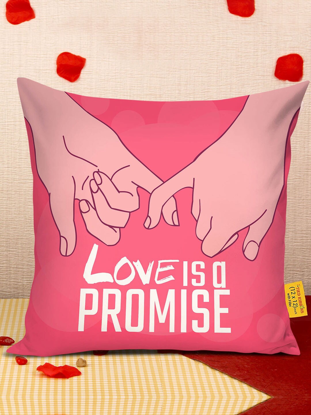 

TIED RIBBONS Pink & White Printed Cushion Cover With Filler Gift