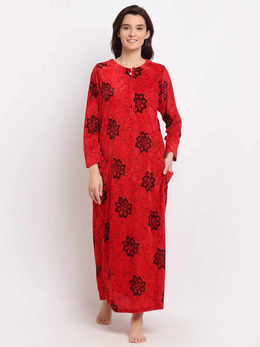 

GRACIT Printed Wool Maxi Nightdress NSW22-03-S, Red