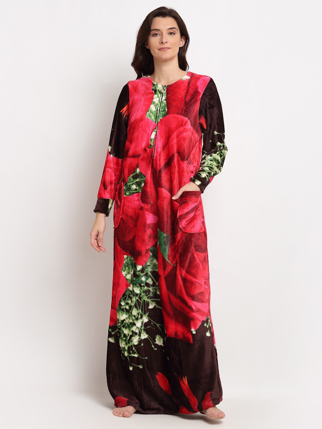 

GRACIT Brown Printed Maxi Nightdress