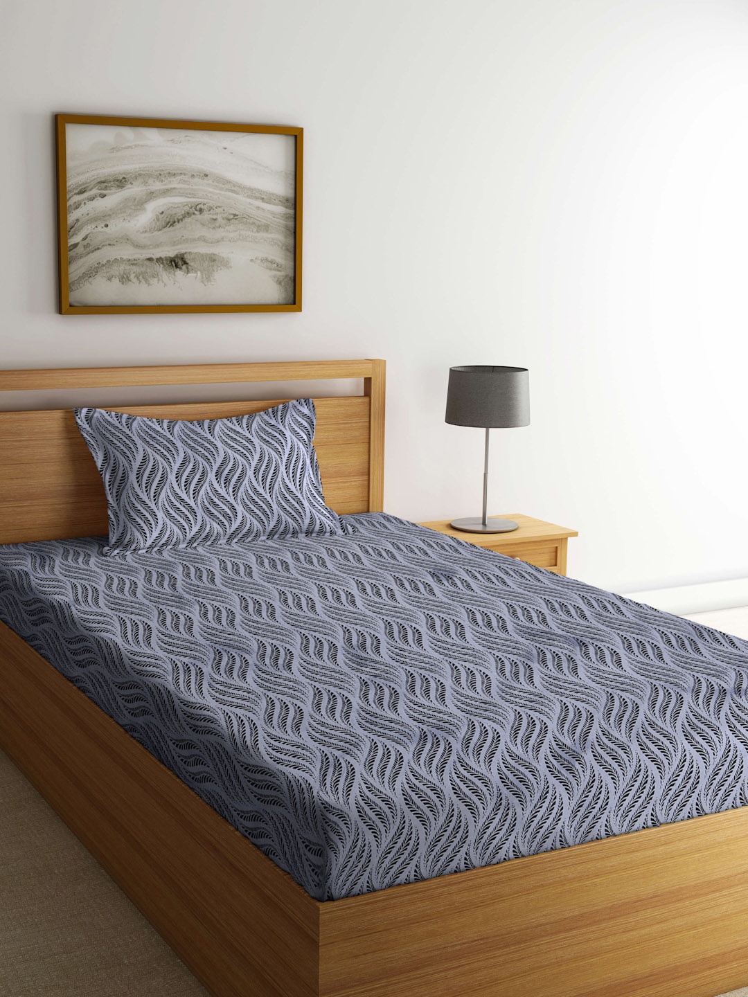 

KLOTTHE Grey & Black Floral Printed 300 TC Single Bedsheet with 1 Pillow Cover