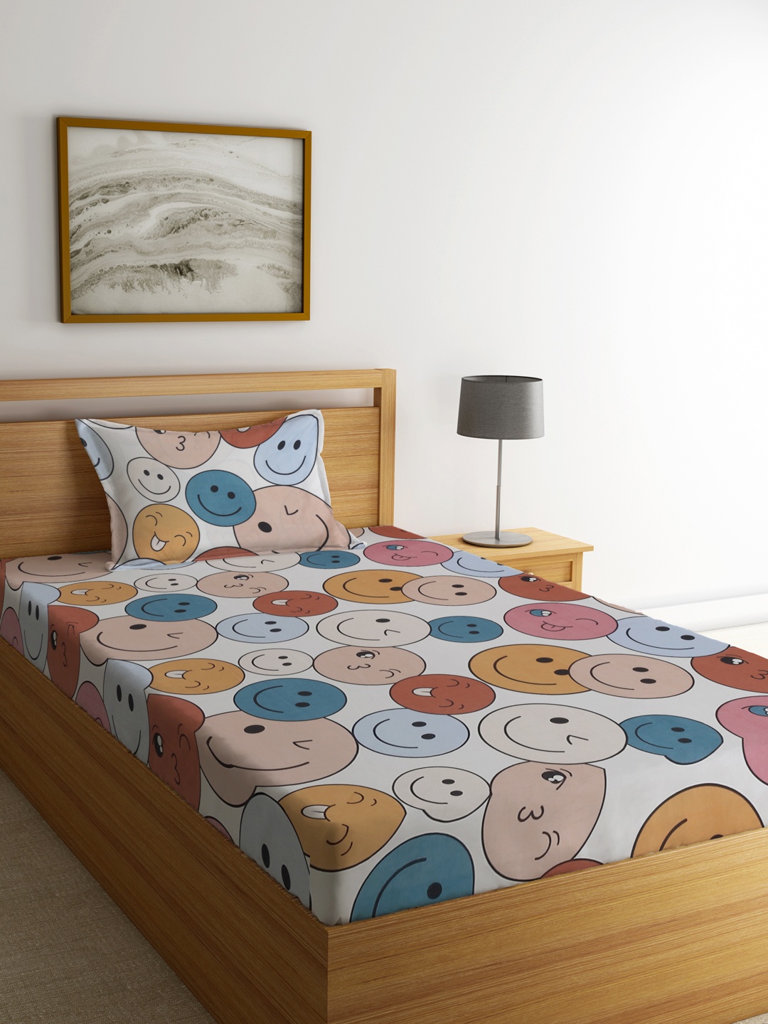 

KLOTTHE White & Yellow Printed 300 TC Single Bedsheet with 1 Pillow Cover