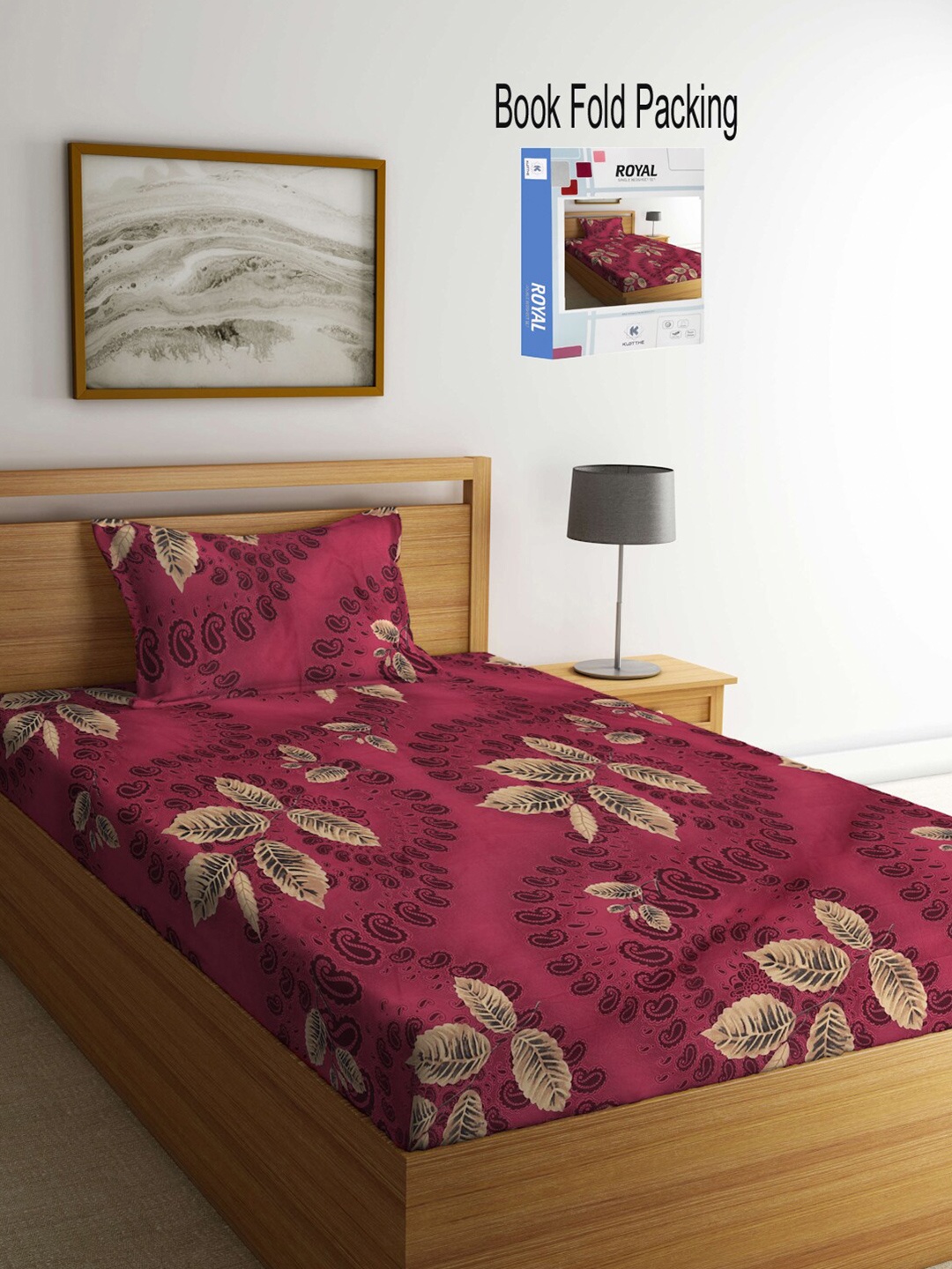 

KLOTTHE Red & Beige Floral 300 TC Single Bedsheet with 1 Pillow Cover