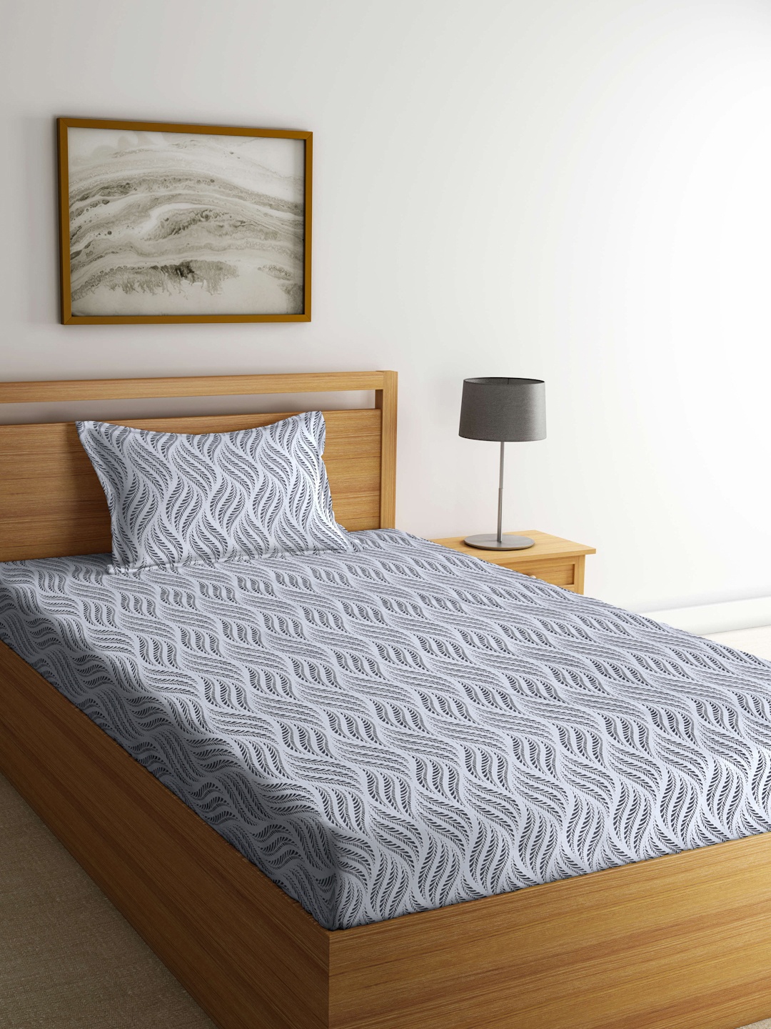 

KLOTTHE Grey Floral 300 TC Single Bedsheet with 1 Pillow Cover