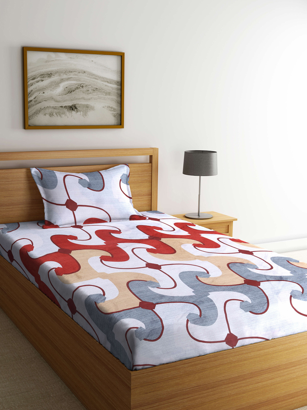 

KLOTTHE White & Maroon 300 TC Single Bedsheet with 1 Pillow Covers