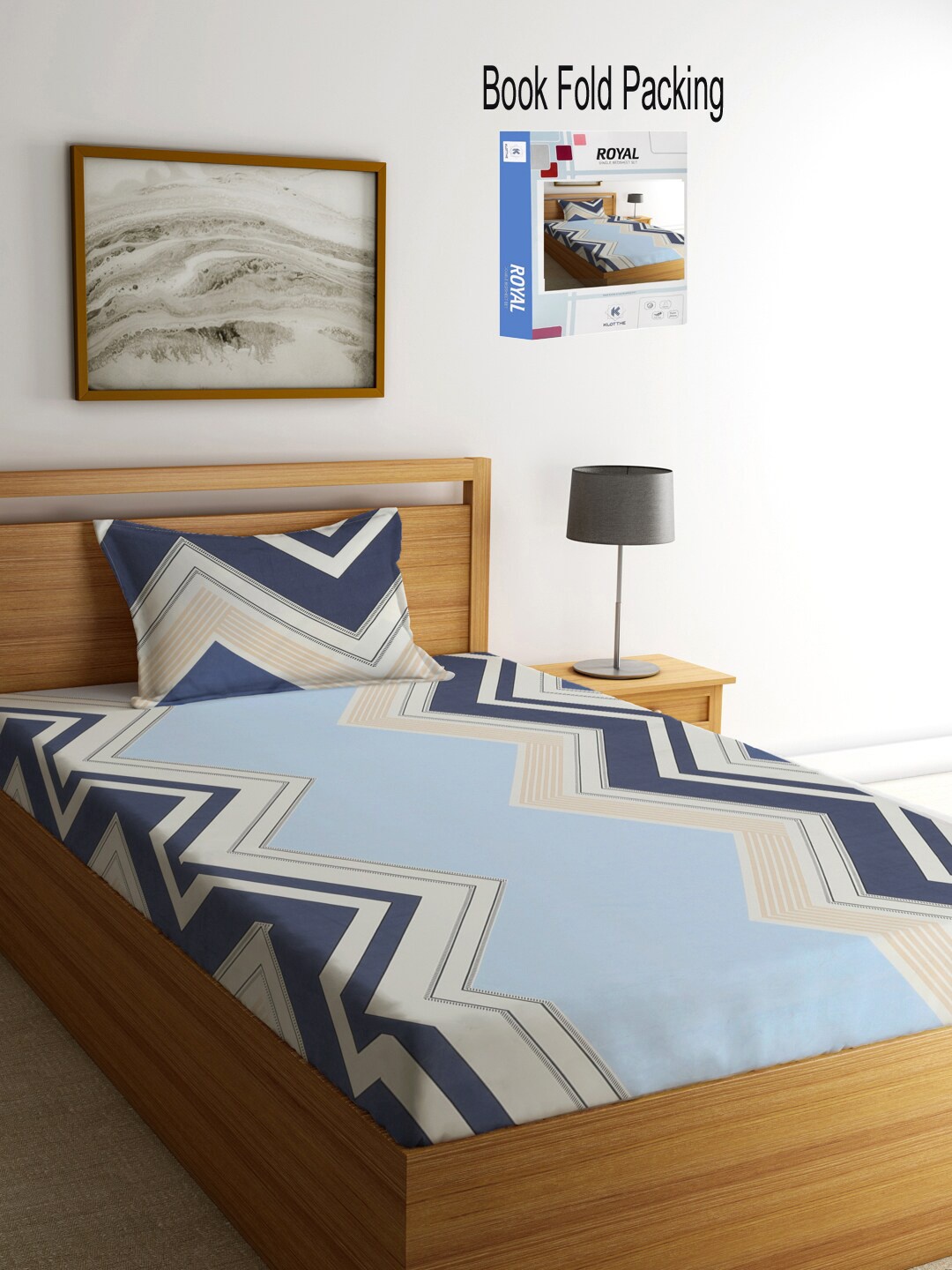 

KLOTTHE Blue & White Geometric 300 TC Single Bedsheet with 1 Pillow Covers